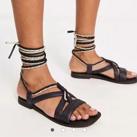 NEW Free People Linden Leather Wrap Sandals in Black  Size 39 - Picture 8 of 16